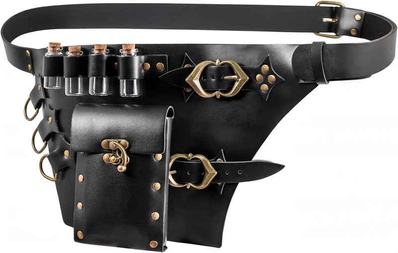 KOTORA Renaissance Belt Pouch Coin Purse Skirt Hike Set Medieval Festival Costume Halloween Accessories Casual Fanny Pack Waist Bag (Leg-Black) - Image 1